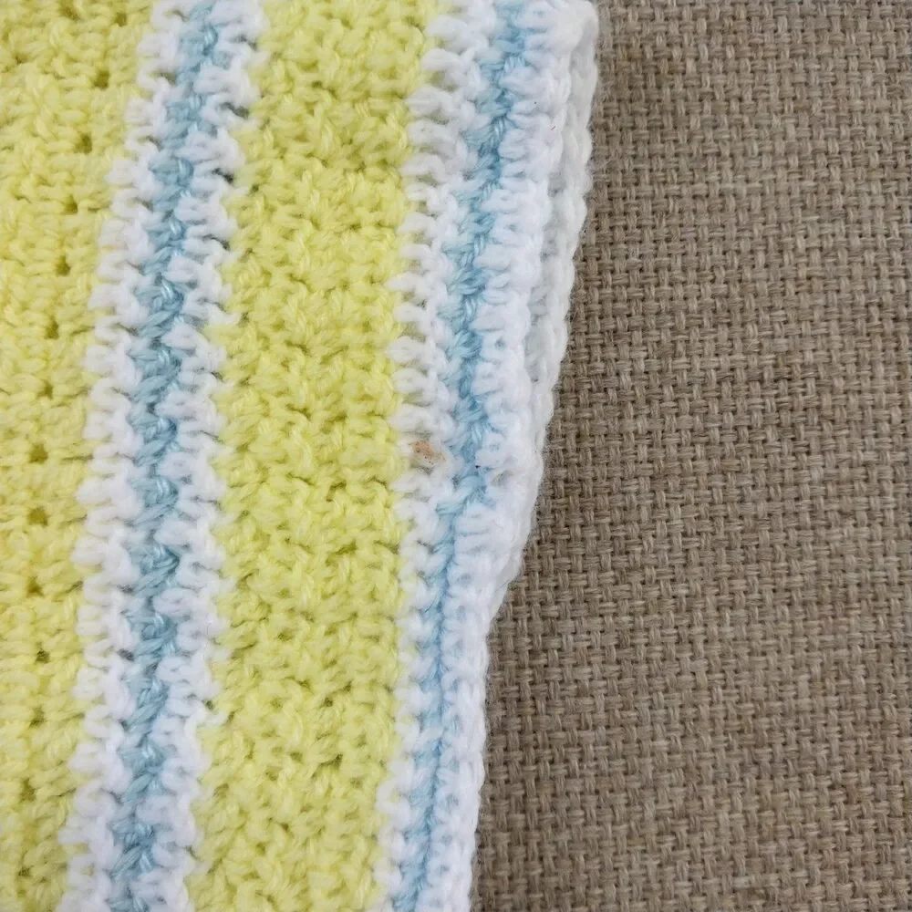 Crochet Knit Baby Toddler Little  Girls Bonnet Hat Yellow Blue White  0-6 Months
